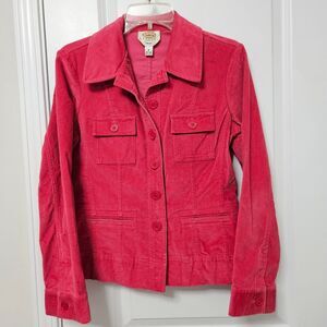 Talbots Blazer Women's Petite 8 Pink Velvet Stretch Flattering Jacket Pockets